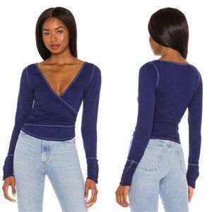 Free People Penny Wrap Top in Blue NWT Size Medium